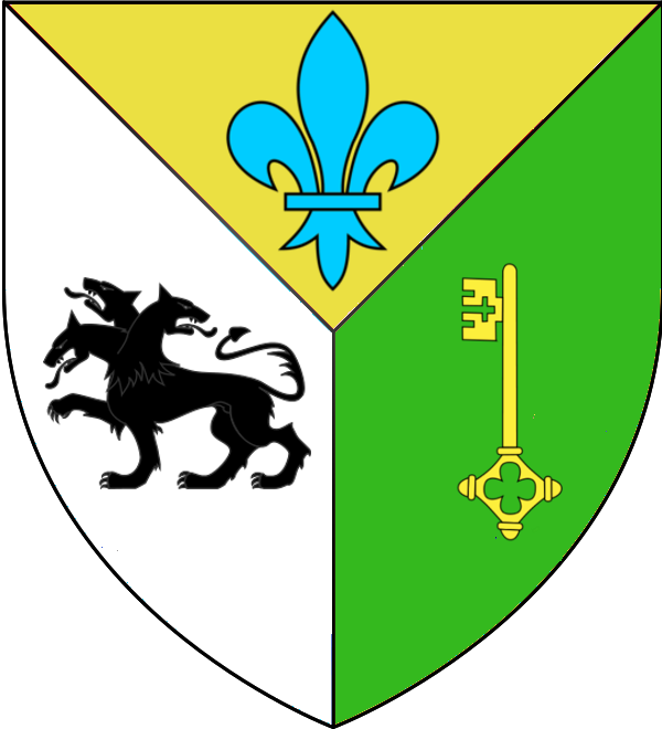 A Green Yellow Blue And Black Shield With A Black Lion And A Key