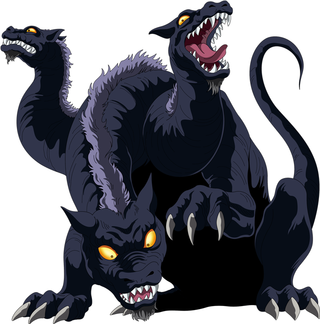A Cartoon Of A Black Monster With Three Heads