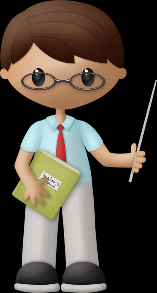 Cartoon Character Holding A Book And A Pointer Stick