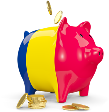 A Piggy Bank With A Red Blue And Yellow Piggy Bank