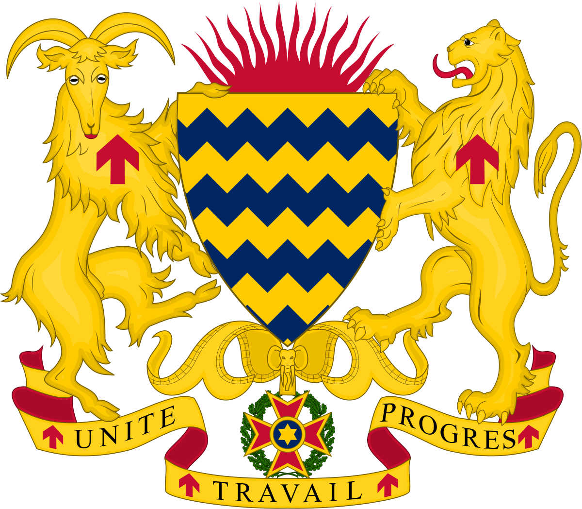 A Yellow And Blue Coat Of Arms With Two Goats And A Shield