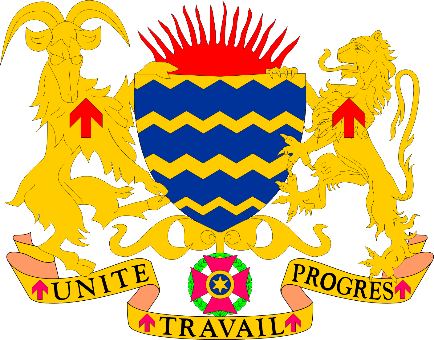 A Yellow And Blue Coat Of Arms With Two Lions And A Shield