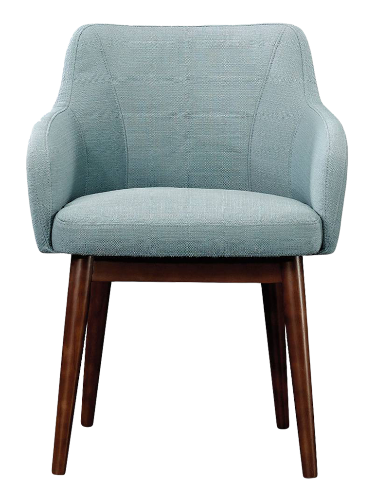 A Blue Chair With Wooden Legs