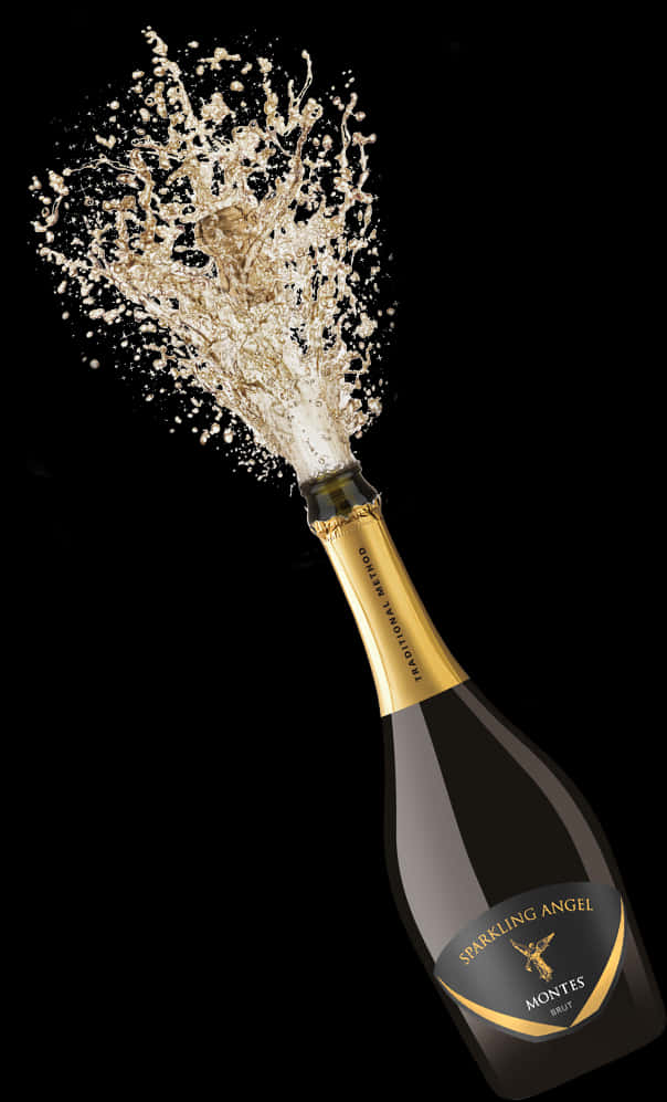 A Bottle Of Champagne With A Splashing Liquid