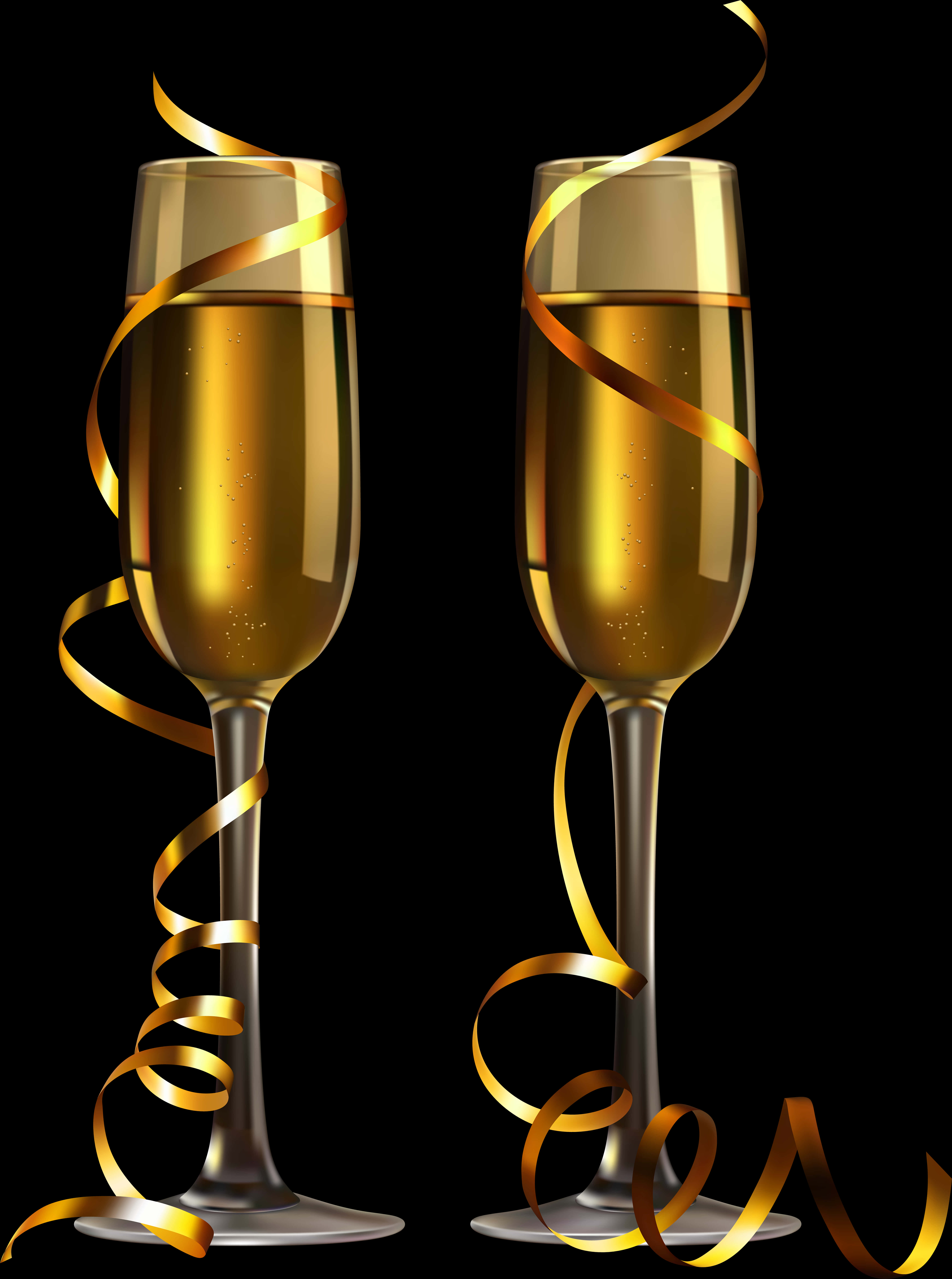 Two Glasses Of Champagne With Gold Ribbons
