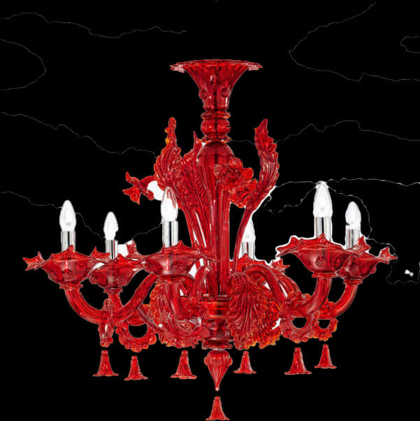 A Red Chandelier With Lights
