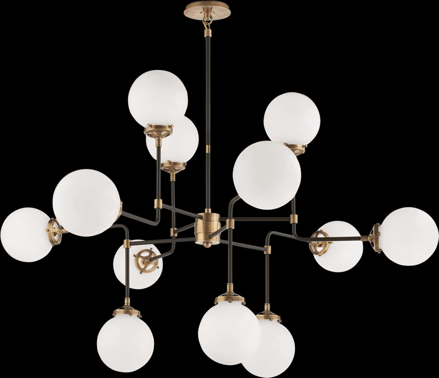 A Chandelier With White Globes