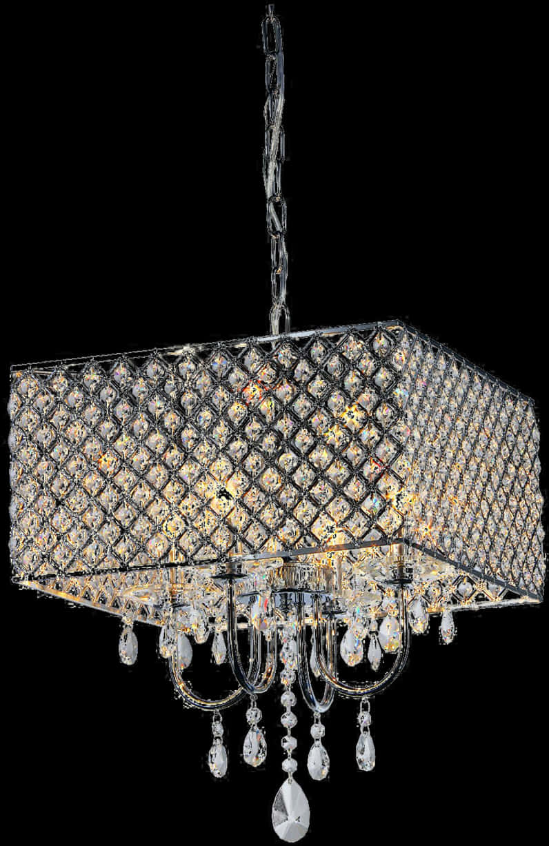 A Crystal Chandelier With A Square Shade