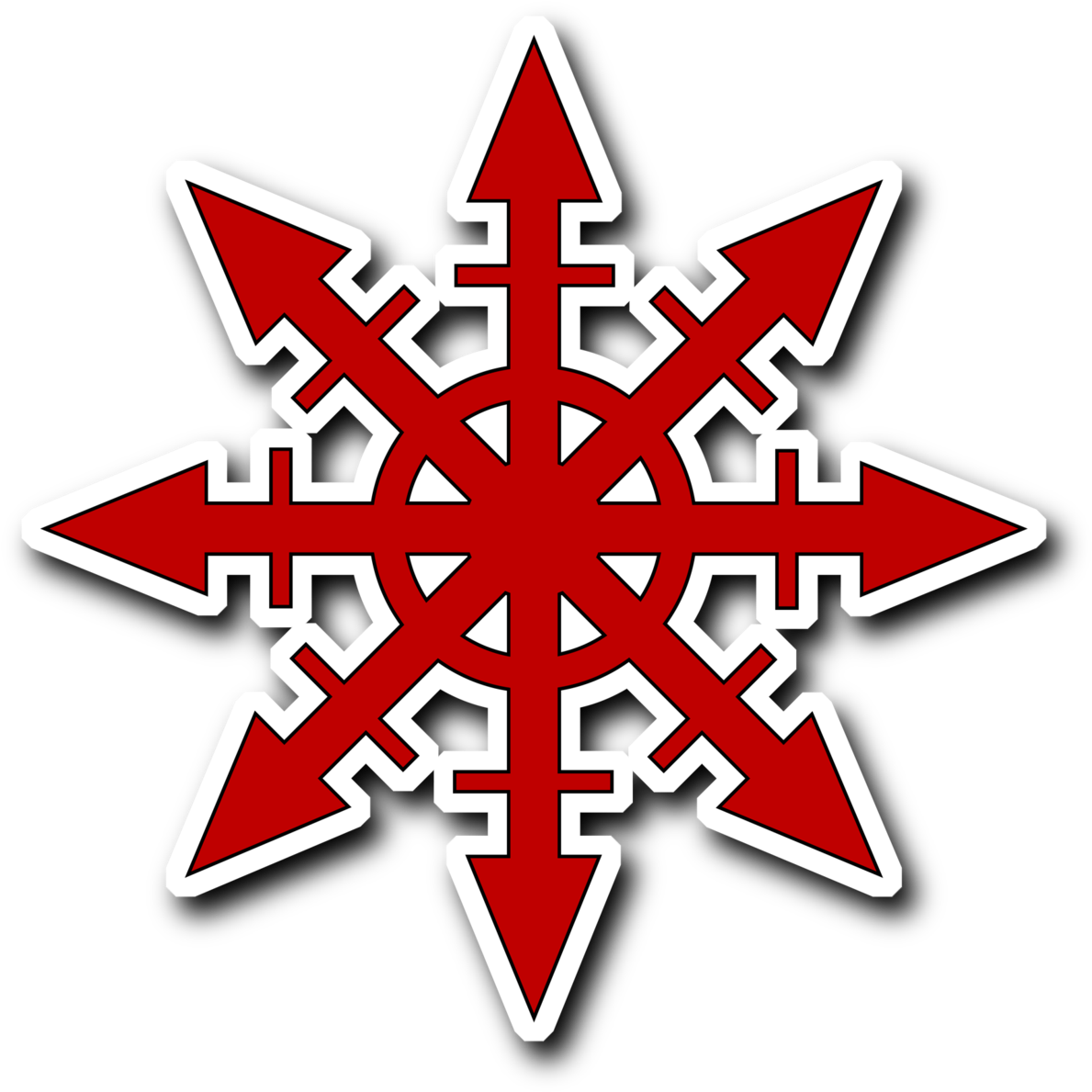 A Red And White Symbol With Arrows With Roanoke Star In The Background