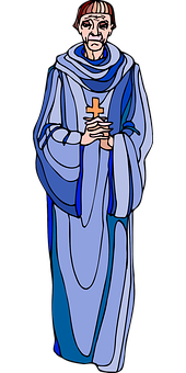 A Cartoon Of A Man In A Blue Robe Holding A Cross
