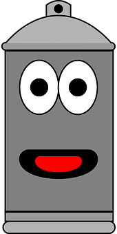 A Grey Rectangular Object With Black Eyes And A Red Mouth