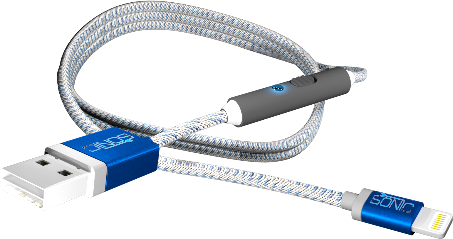 A Blue And White Cable With A Blue Light