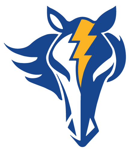 A Blue And White Horse Head With Lightning Bolt