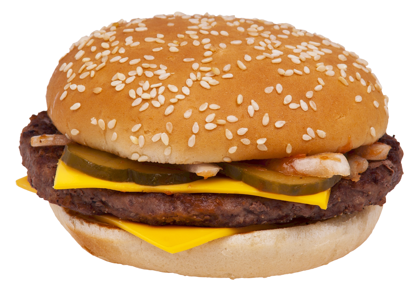 A Cheeseburger With Sesame Seeds On Top