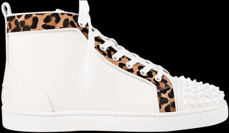 A White And Brown Shoe With A Leopard Print On It