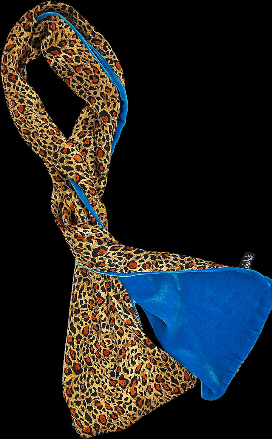 A Scarf With Leopard Print And Blue Trim