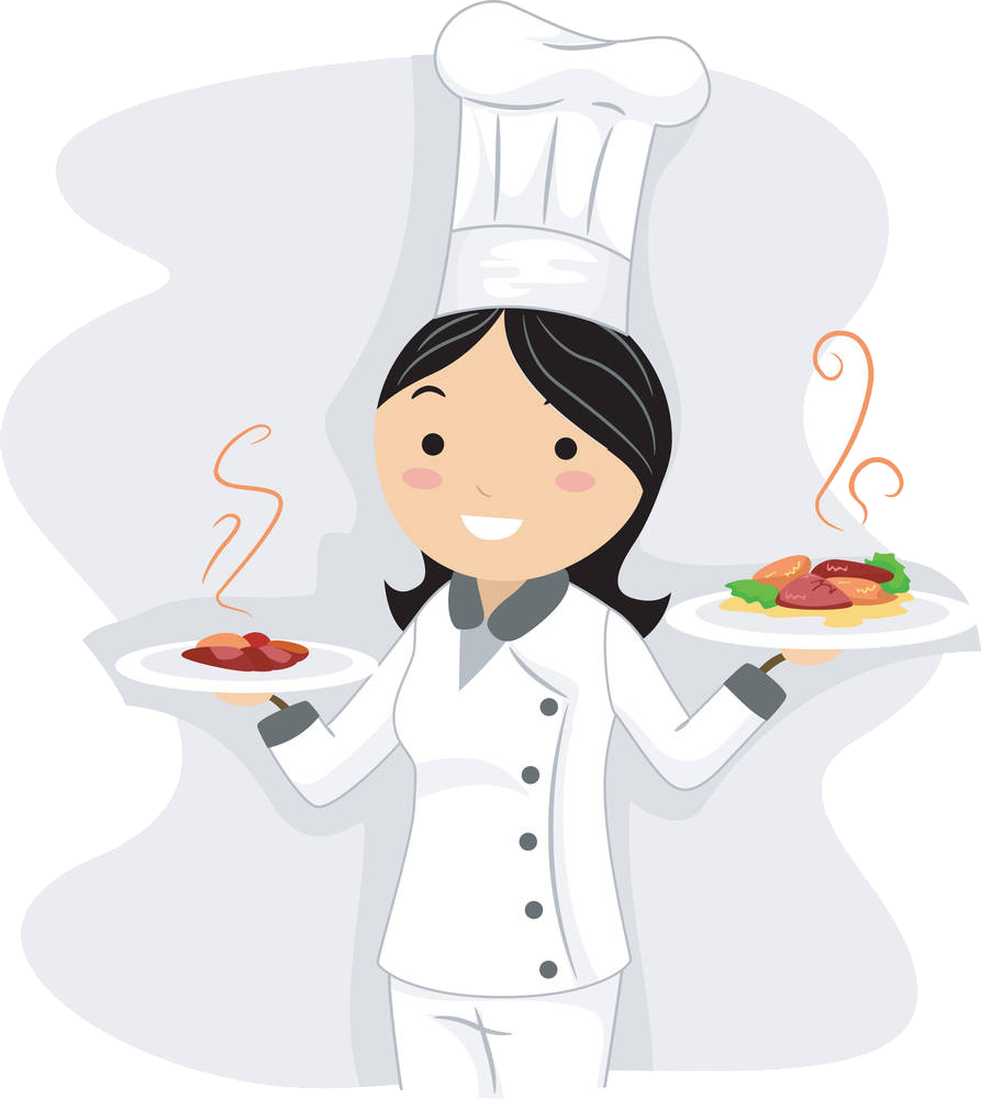 A Cartoon Of A Chef Holding Plates Of Food