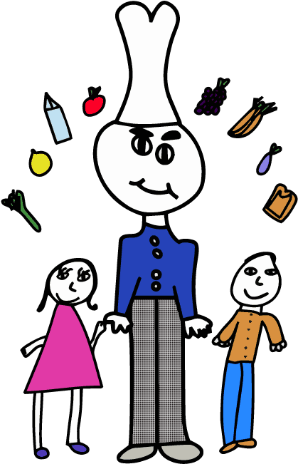 A Cartoon Of A Man And Two Children