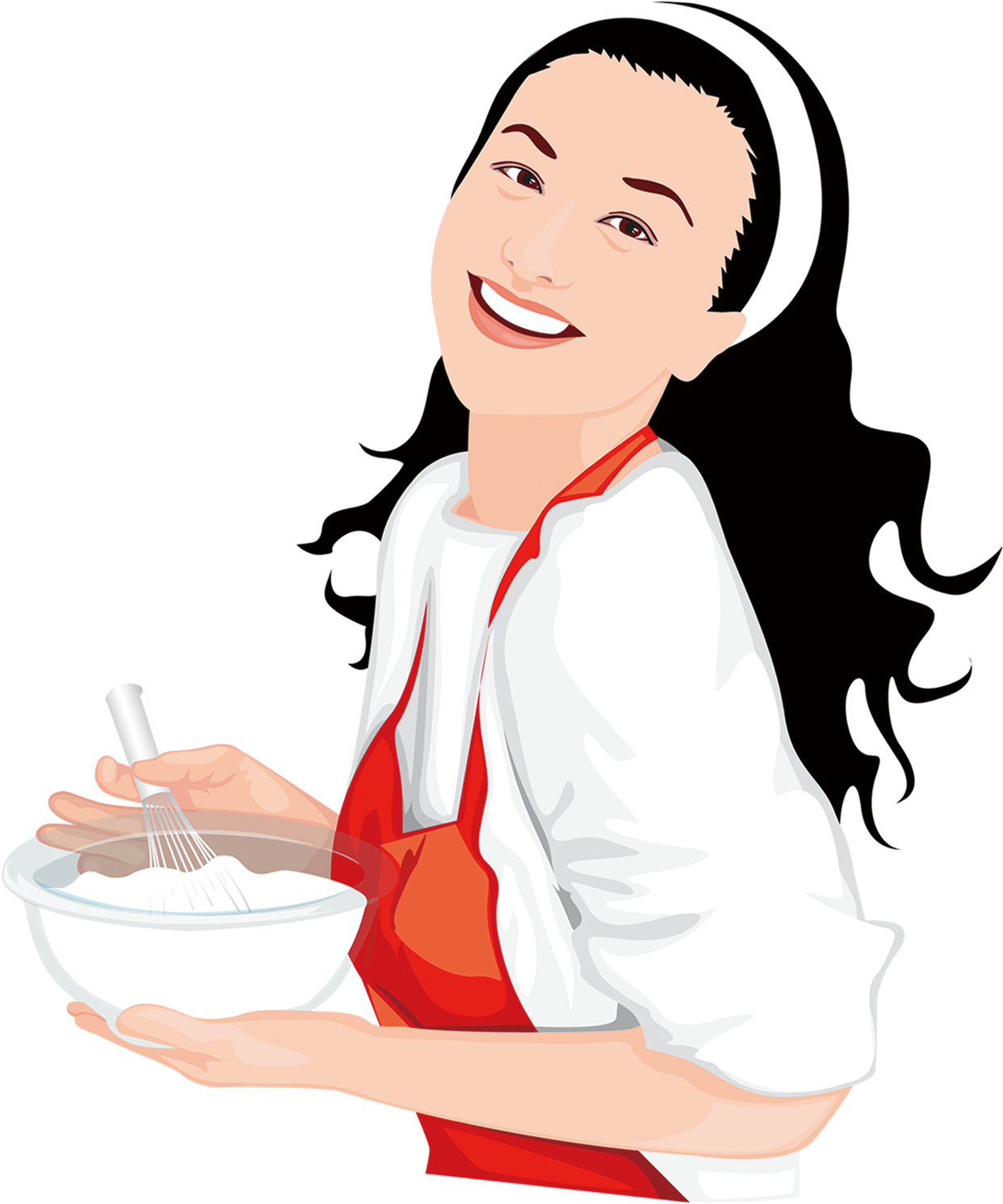 A Woman Wearing An Apron And Holding A Bowl Of Flour