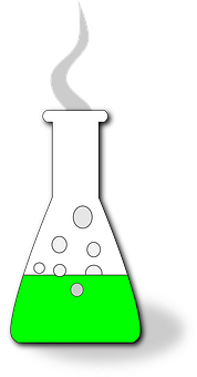 A Beaker With Green Liquid And White Dots