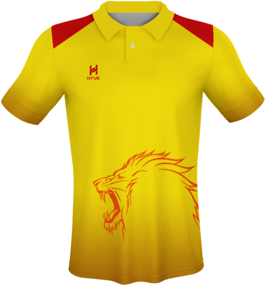 A Yellow And Red Shirt With A Lion Head On It