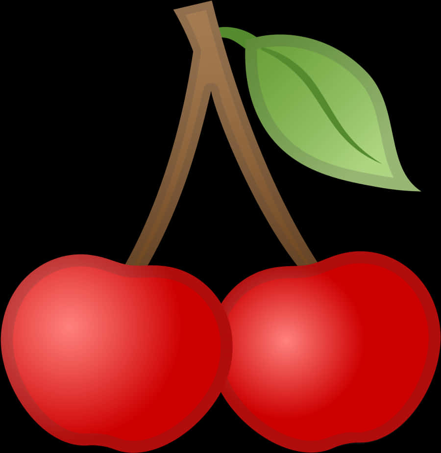 A Pair Of Cherries With A Leaf