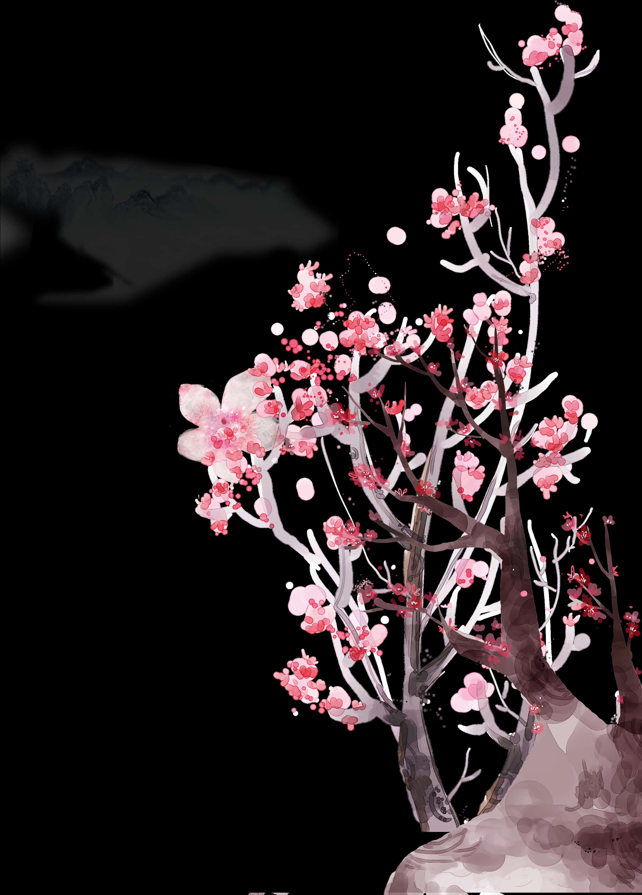 A Painting Of A Tree With Pink Flowers