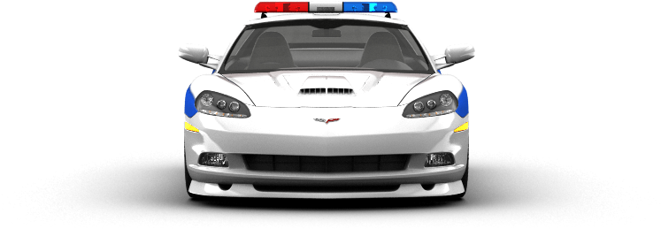 A White Sports Car With Blue And Red Lights