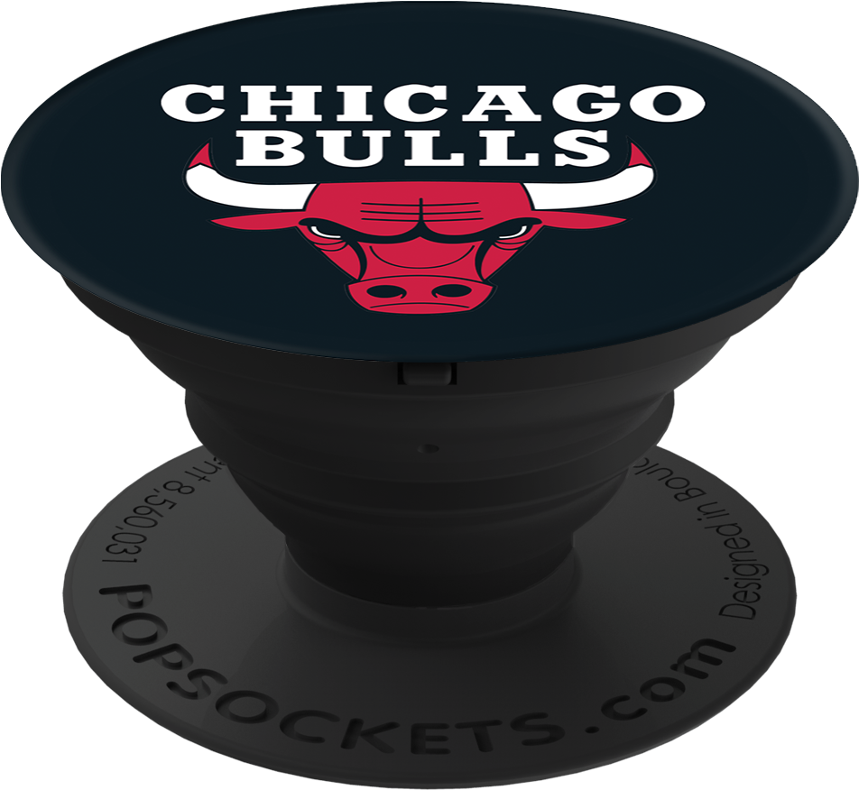 A Black Popsocket With A Red Bull Head On It