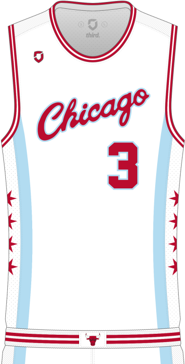 A White Jersey With Red And Blue Text