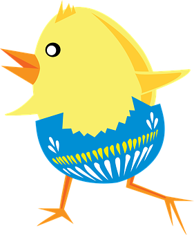 A Cartoon Of A Chick In A Blue And White Egg Shell