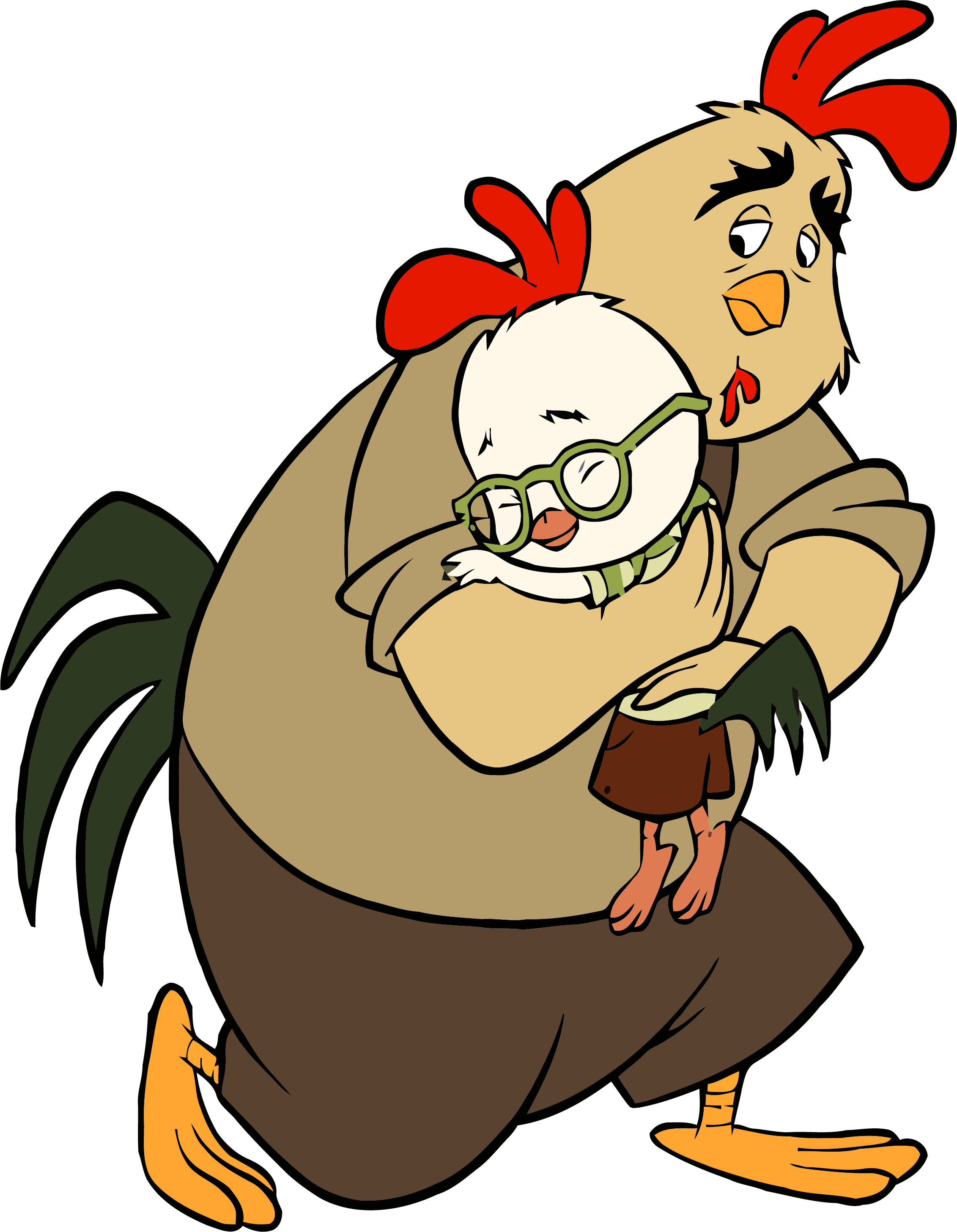 Cartoon Of A Chicken Carrying A Baby