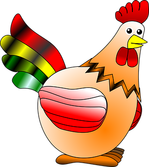 A Cartoon Rooster With Colorful Wings