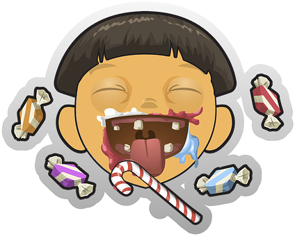A Cartoon Of A Boy With Candy And Candy