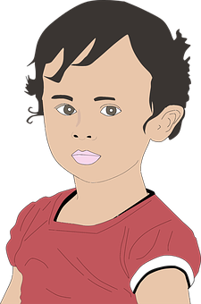 A Child With Dark Hair Wearing A Red Shirt
