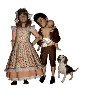 A Girl And Boy In A Dress And A Dog
