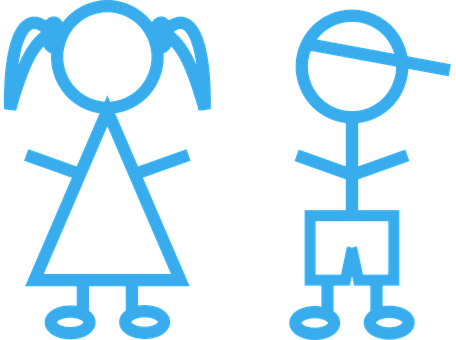 A Blue Line Drawing Of A Boy And Girl
