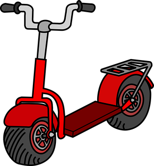 A Red Scooter With Black Wheels