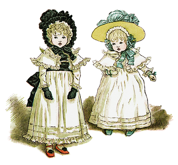 Two Children In Dresses And Hats