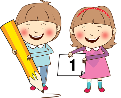 A Cartoon Of Kids Holding A Pencil And A Sign