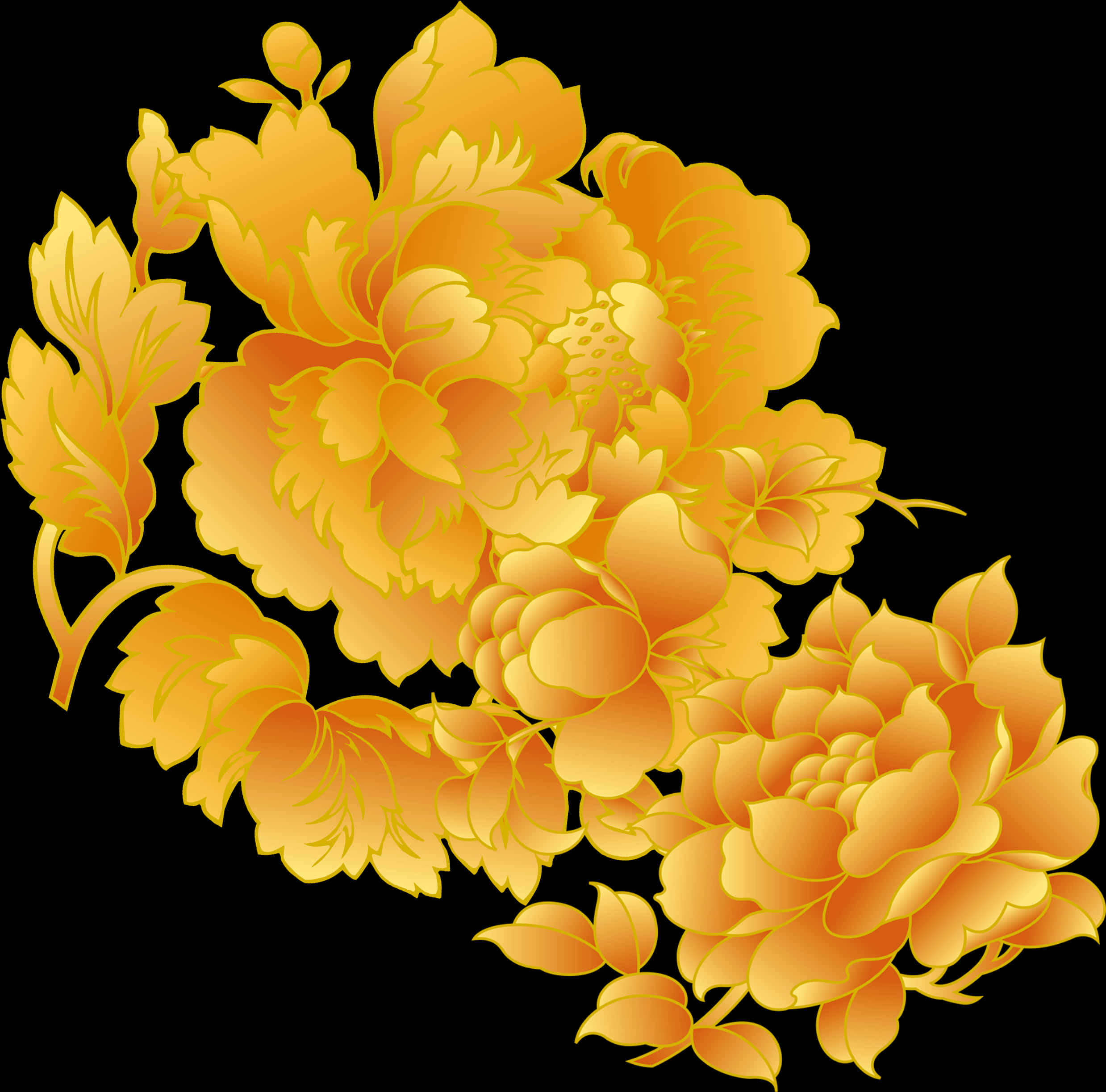 A Gold Flowers On A Black Background