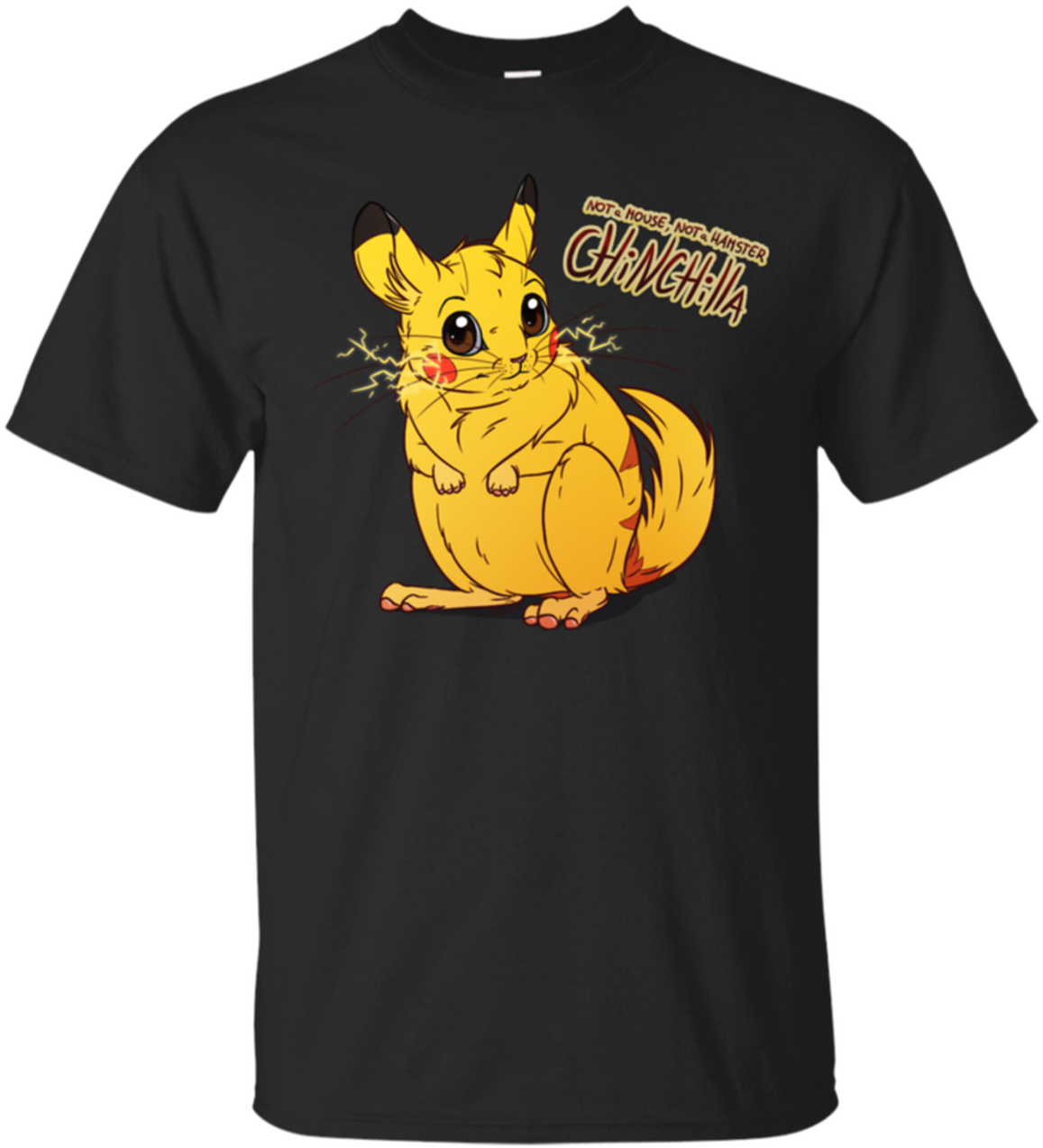 A Black T-shirt With A Cartoon Of A Yellow Animal