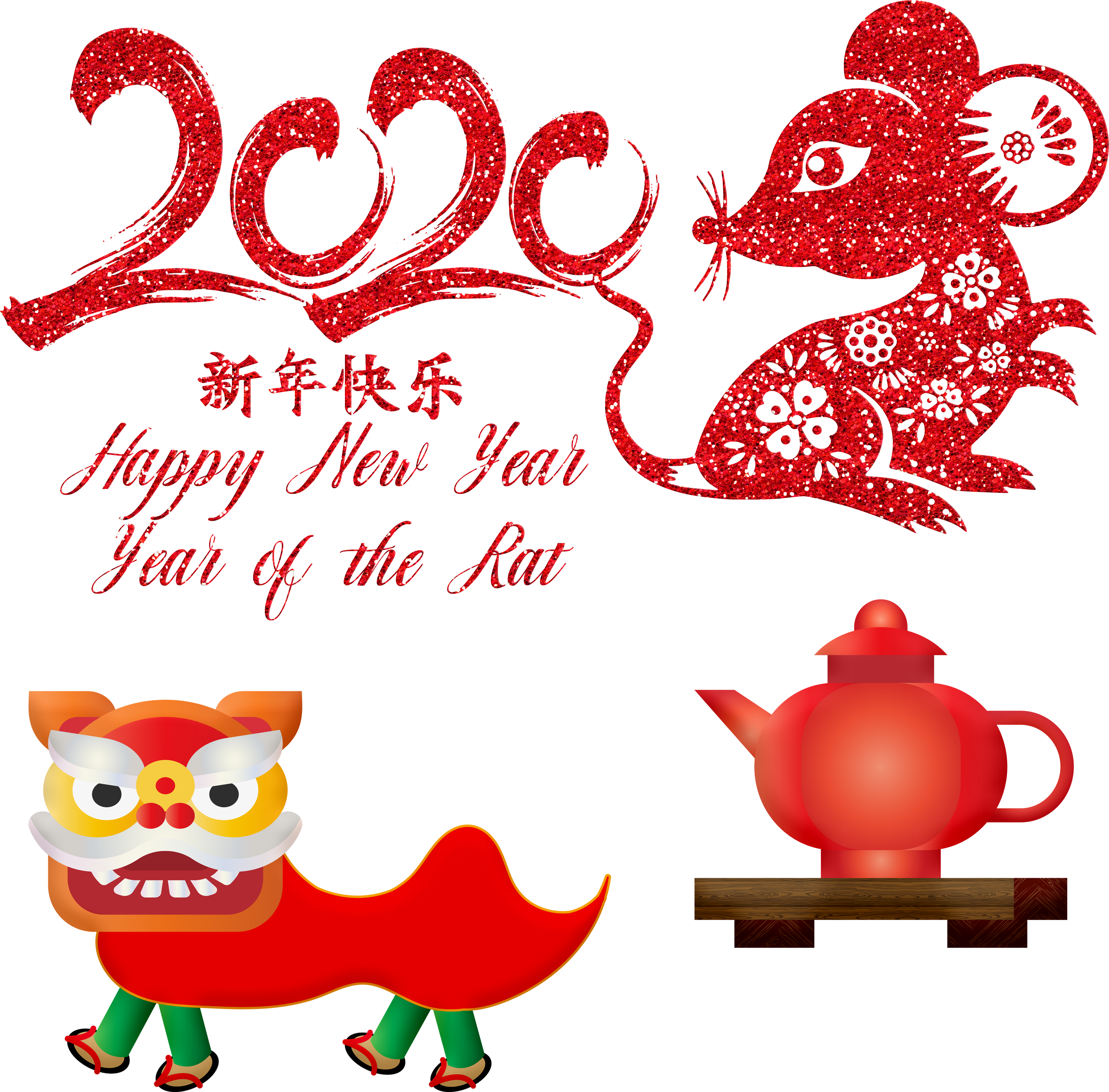 A Red Glittery Mouse And A Teapot