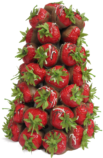 A Pyramid Of Strawberries Covered In Chocolate