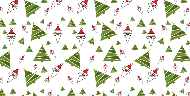 A Pattern Of Santa Claus And Christmas Trees