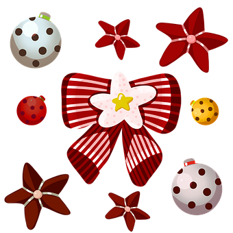 A Group Of Red And White Ornaments
