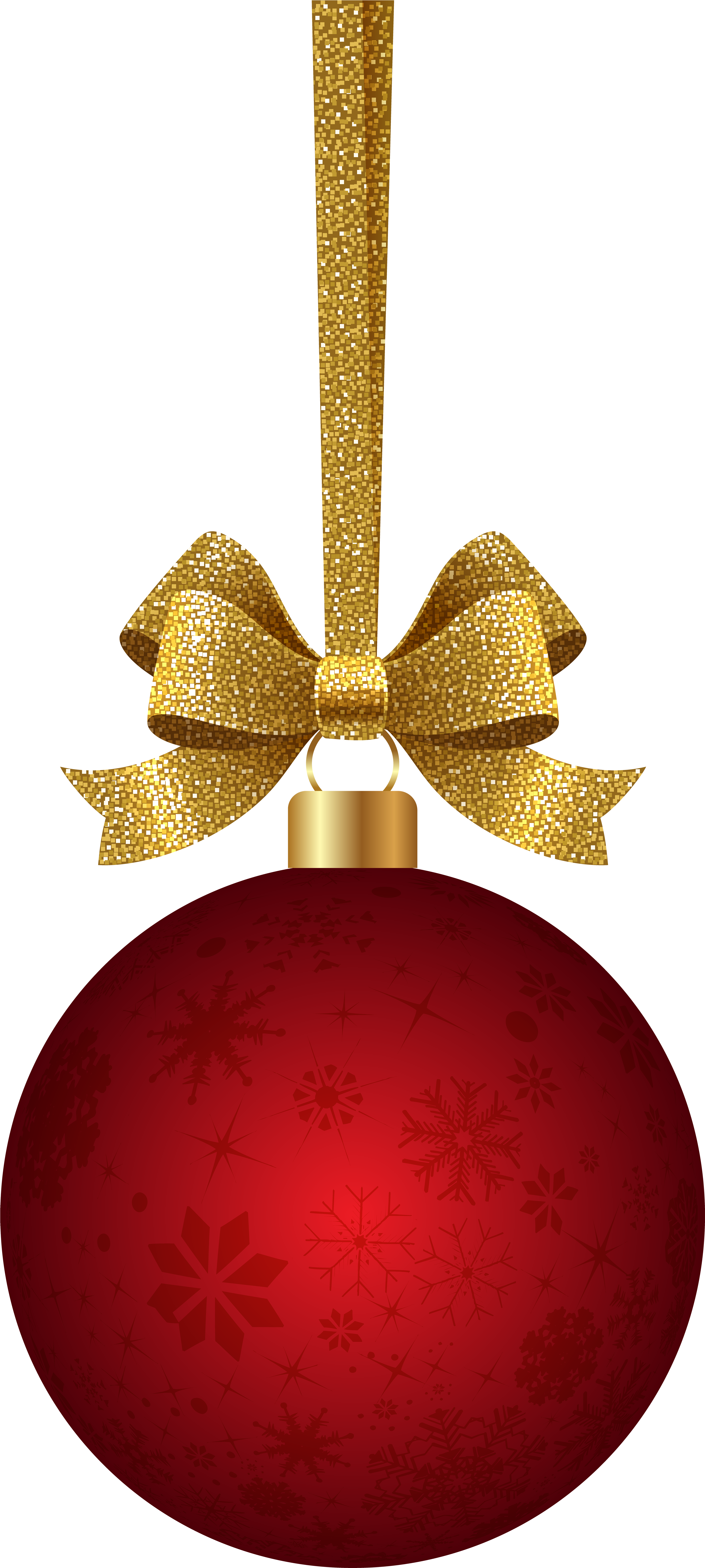A Red And Gold Christmas Ornament With A Bow