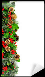 A Close-up Of A Border Of Holly Berries And Pine Cones