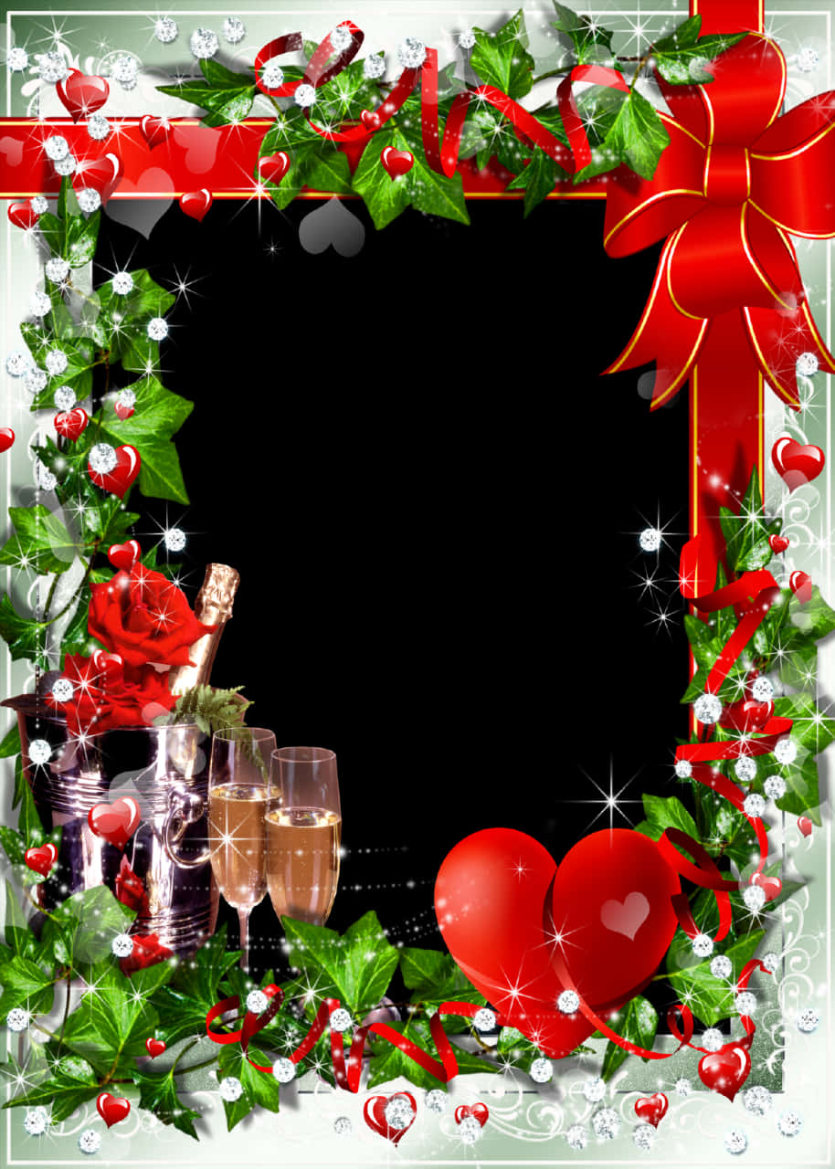 A Frame With A Red Bow And A Champagne Bottle