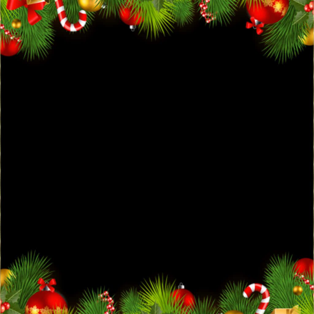A Christmas Frame With Ornaments And Candy Canes